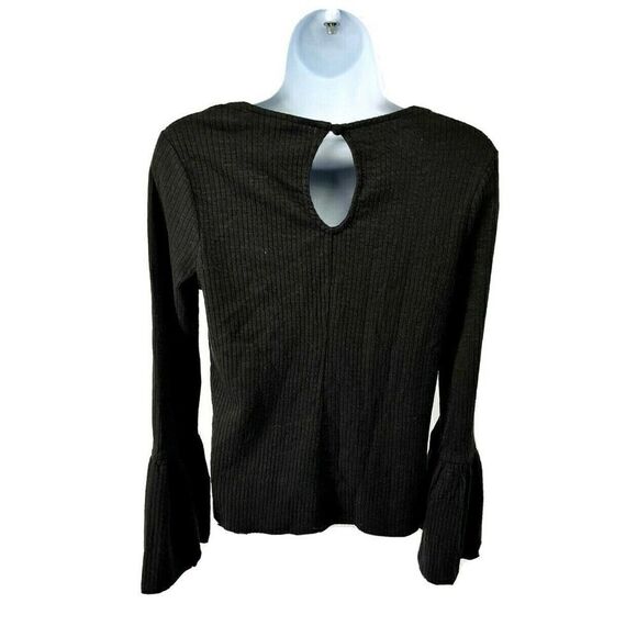 Anthropologie Porridge Small Black Top Shirt Ribbed Bell Sleeve Keyhole Back New - Picture 4 of 12